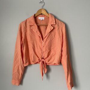 Bella Dahl Crop Button Up Blouse Top Orange Long Sleeve 100% Tencel Womens Small